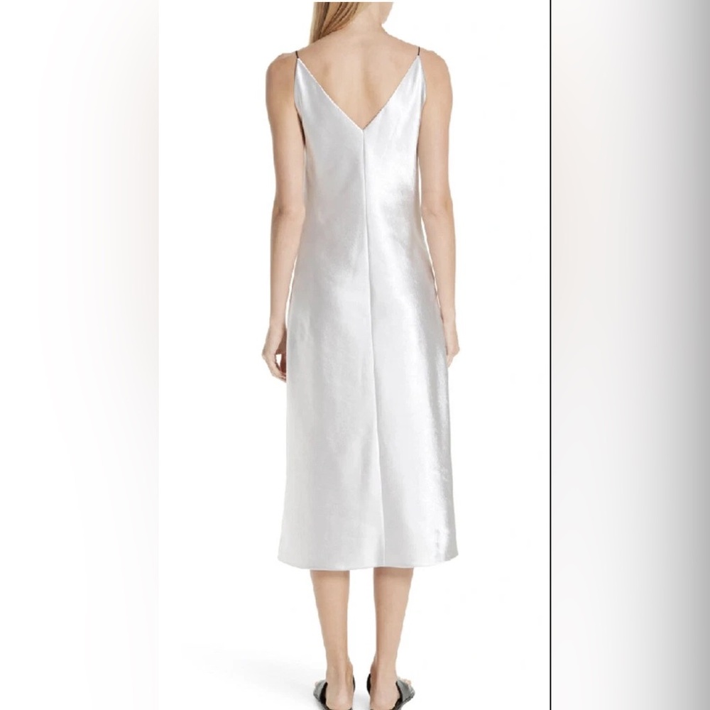 Vince V-Neck Bias Cut Spaghetti Strap Silky Midi Slip Dress Silver - Picture 6 of 9